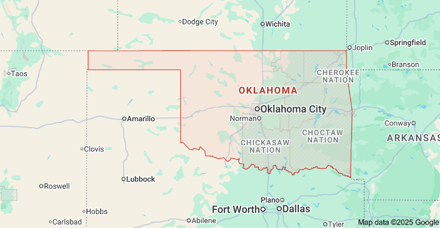 Map of Oklahoma, USA