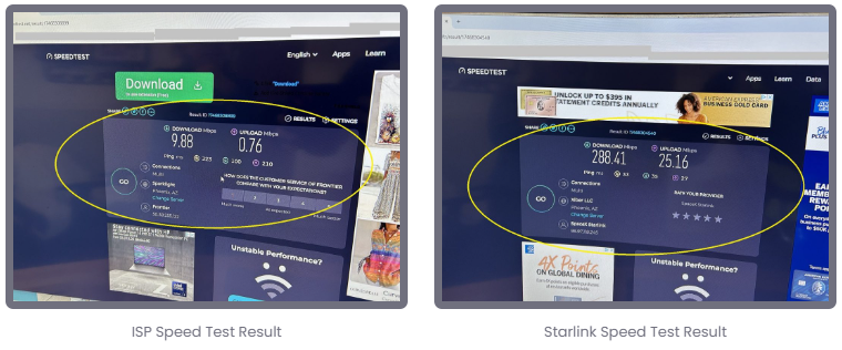 Starlink speed test versus ISP speed test