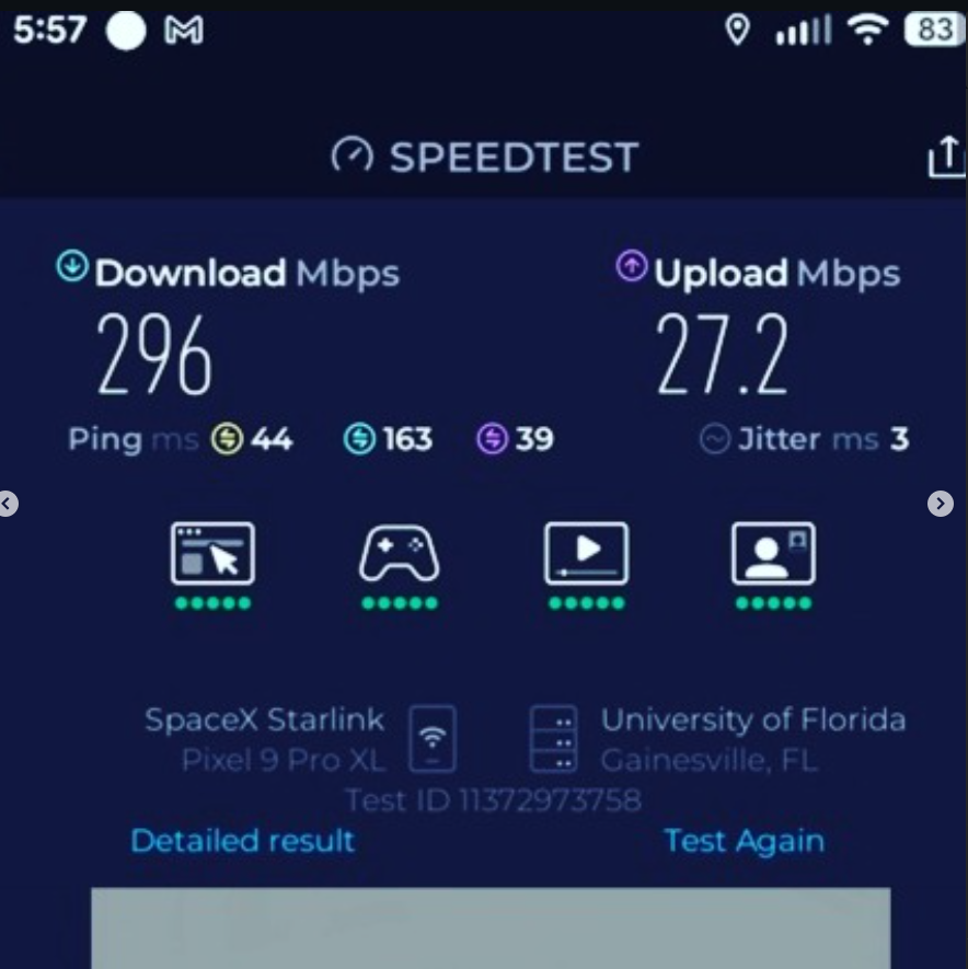 Starlink speed test Jacksonville FL